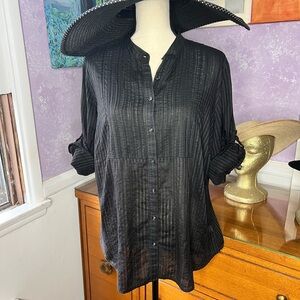 Charter Club SZ M Black Button Up Textured Blouse